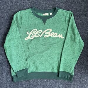 L.L. Bean Sweatshirt Mens Large Green Script Logo Fleece Pullover Crewneck